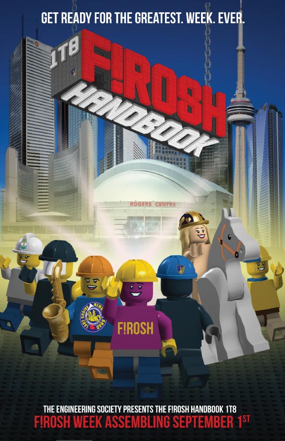 Cover page of the Frosh Handbook with Lego characters designed to look like Skule figureheads