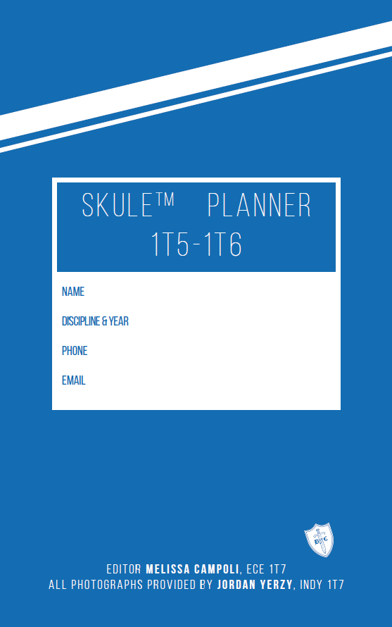 Inner cover of the Skule Planner where the owner can write their contact information