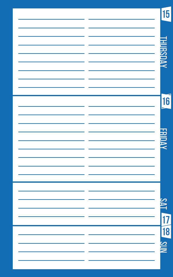 Daily planning page of the Skule Planner. It is blue and white